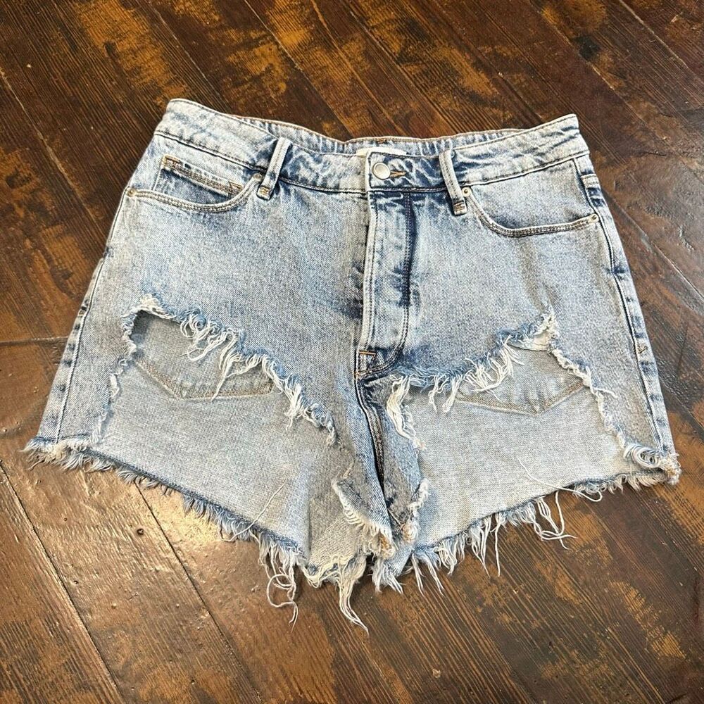 Good American high waist raw hem cutoff wedgie 10/30 denim shorts